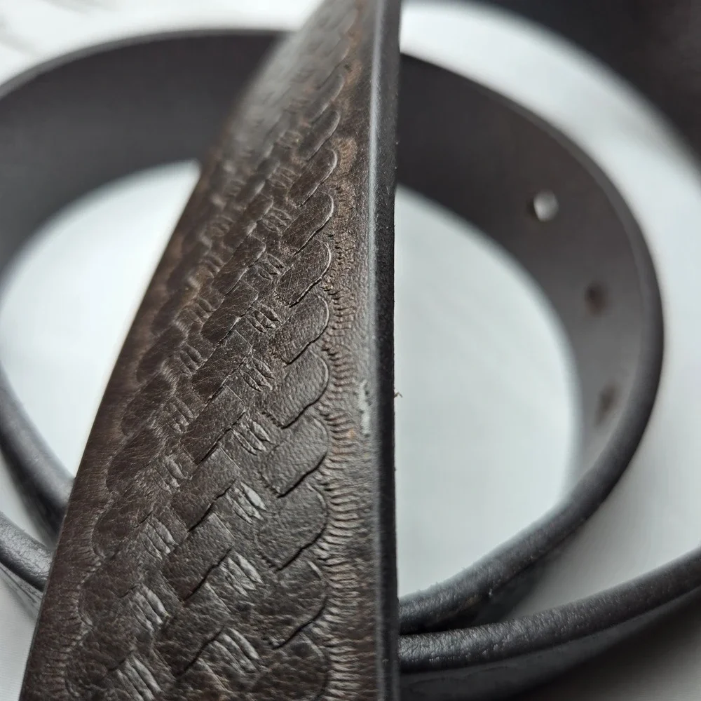 Wrangler Geniune Leather Embossed Basketweave Belt Mens 34 Brown Western Cowboy